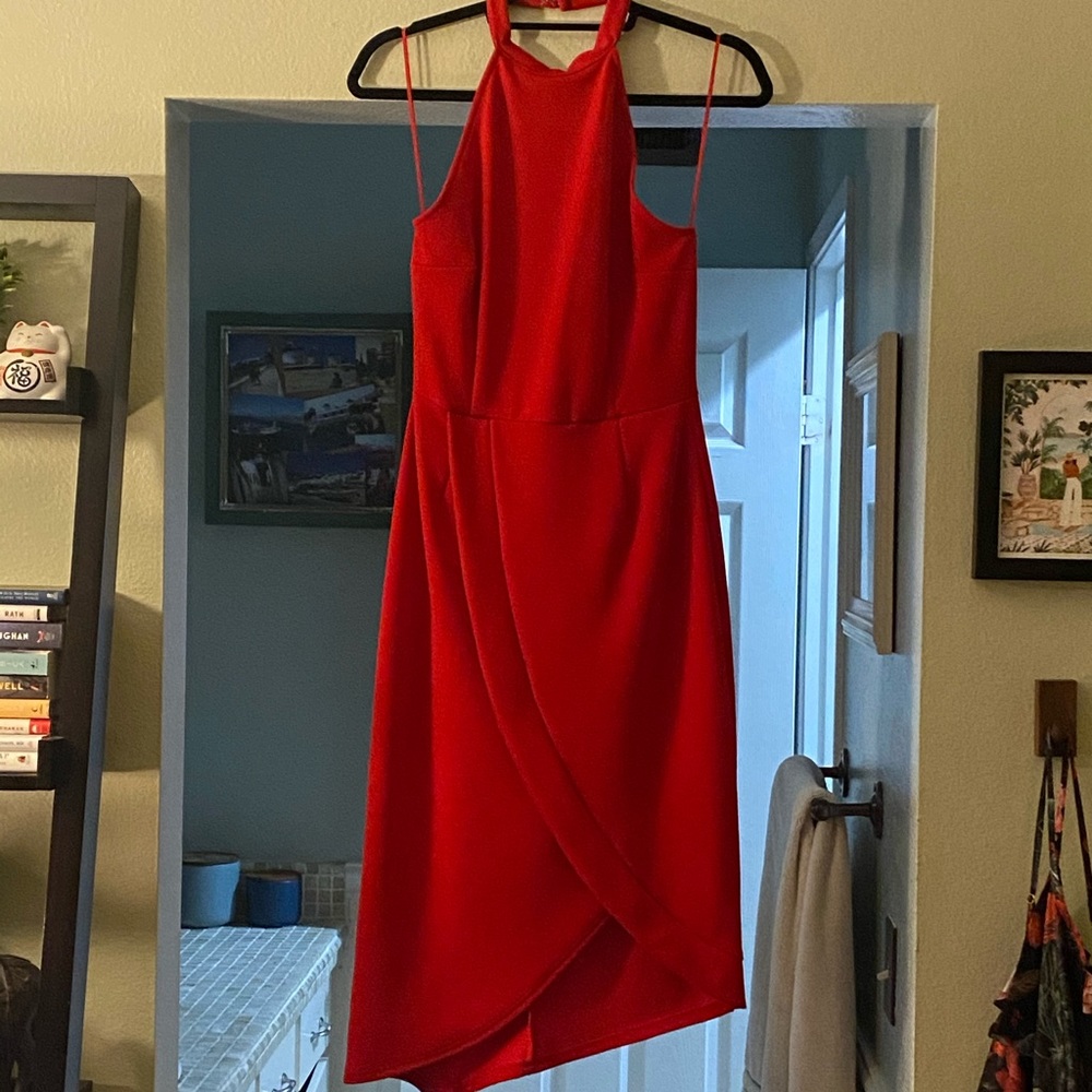 Red halter-top dress